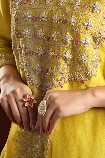 Grenish mustard chanderi silk kurta set