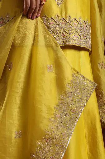 Grenish mustard chanderi silk kurta set