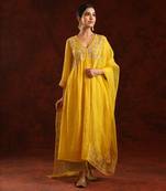 Mustard chanderi tissue kurta set