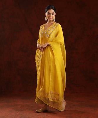 Mustard chanderi tissue kurta set 2