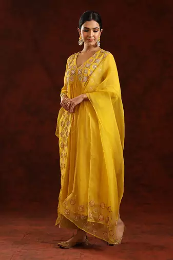 Mustard chanderi tissue kurta set