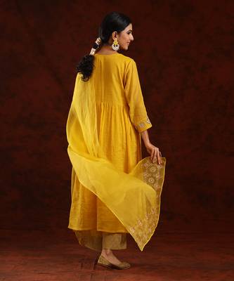 Mustard chanderi tissue kurta set 3