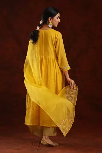 Mustard chanderi tissue kurta set