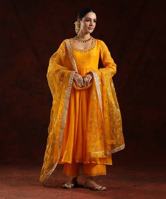 Kesariya soft chanderi kurta set 1