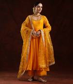 Kesariya soft chanderi kurta set