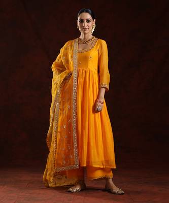 Kesariya soft chanderi kurta set 2