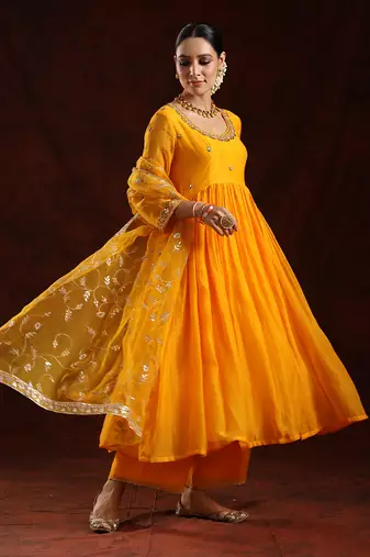 Kesariya soft chanderi kurta set