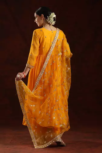 Kesariya soft chanderi kurta set