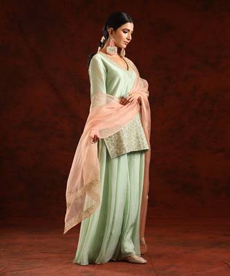 Pista green chanderi silk kurta set 2