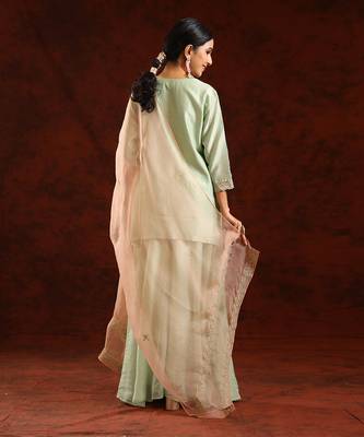 Pista green chanderi silk kurta set 3