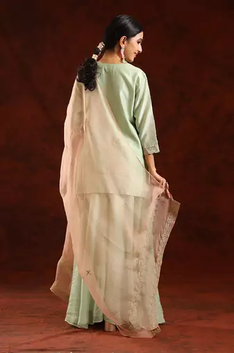 Pista green chanderi silk kurta set