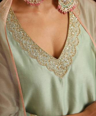 Pista green chanderi silk kurta set 4
