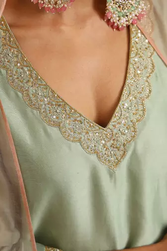 Pista green chanderi silk kurta set