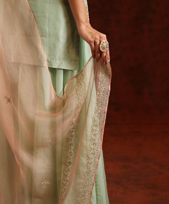 Pista green chanderi silk kurta set 5