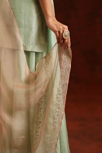 Pista green chanderi silk kurta set