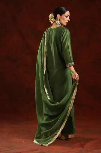 Green chanderi silk kurta set