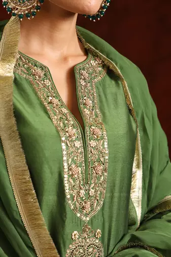 Green chanderi silk kurta set