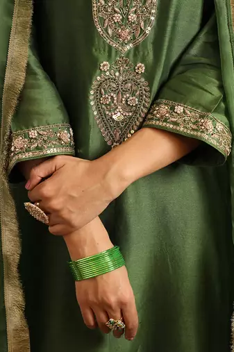 Green chanderi silk kurta set