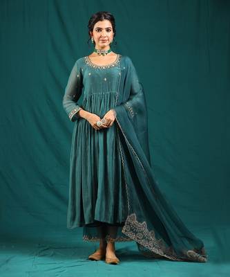 Rama green soft chanderi kurta set 1