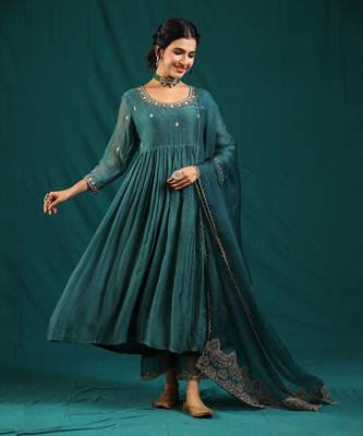 Rama green soft chanderi kurta set 2