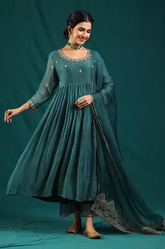 Rama green soft chanderi kurta set