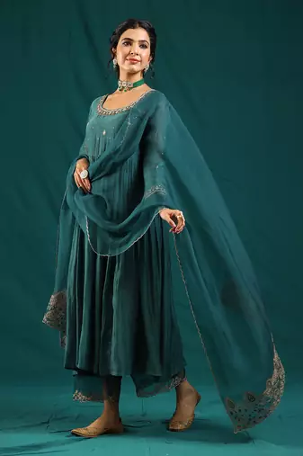 Rama green soft chanderi kurta set