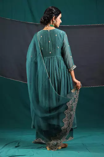 Rama green soft chanderi kurta set