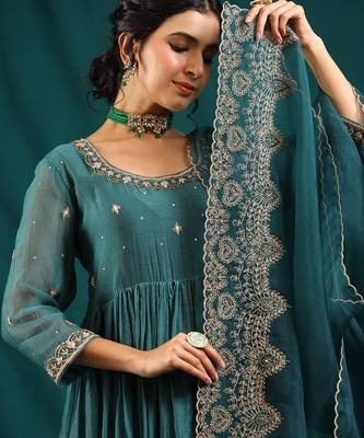 Rama green soft chanderi kurta set 5