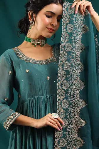 Rama green soft chanderi kurta set