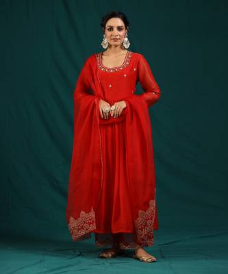 Red soft chanderi kurta set 1