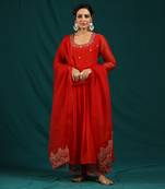 Red soft chanderi kurta set