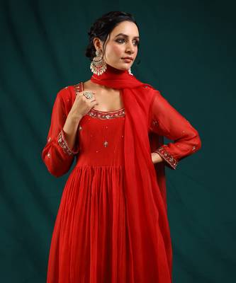 Red soft chanderi kurta set 2