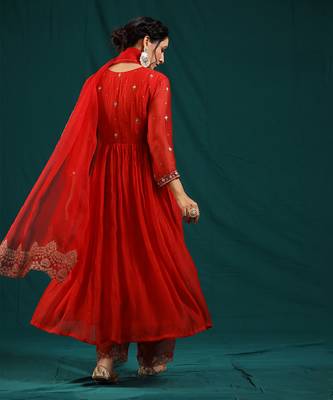 Red soft chanderi kurta set 3