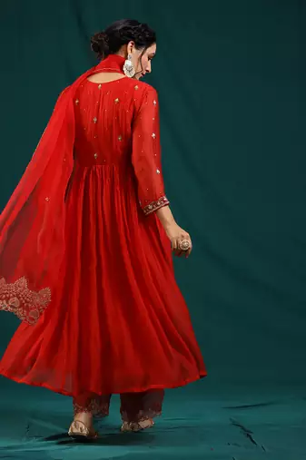 Red soft chanderi kurta set