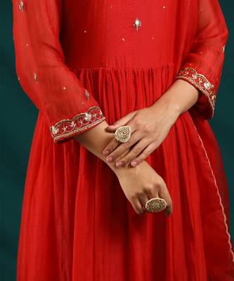 Red soft chanderi kurta set 4