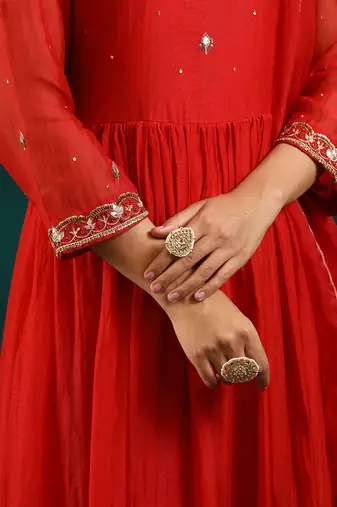 Red soft chanderi kurta set