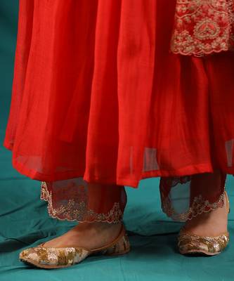 Red soft chanderi kurta set 5