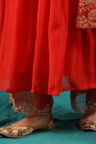 Red soft chanderi kurta set