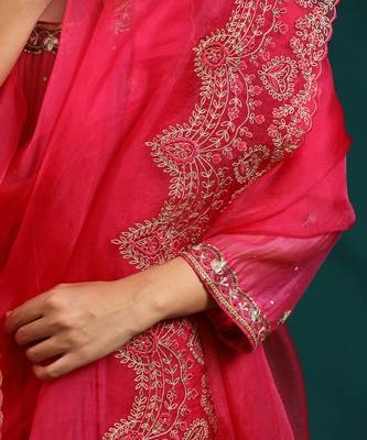 Fuschia pink soft chanderi kurta set 4