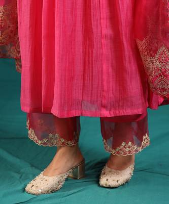 Fuschia pink soft chanderi kurta set 5