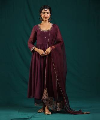 Wine soft chanderi kurta set 1