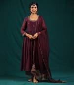 Wine soft chanderi kurta set