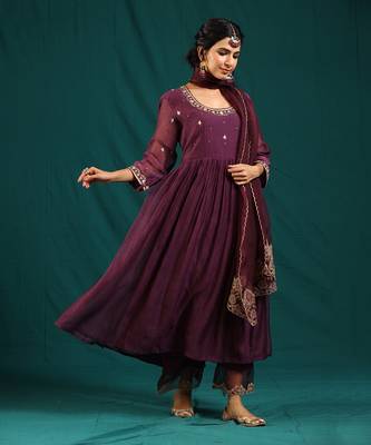 Wine soft chanderi kurta set 2