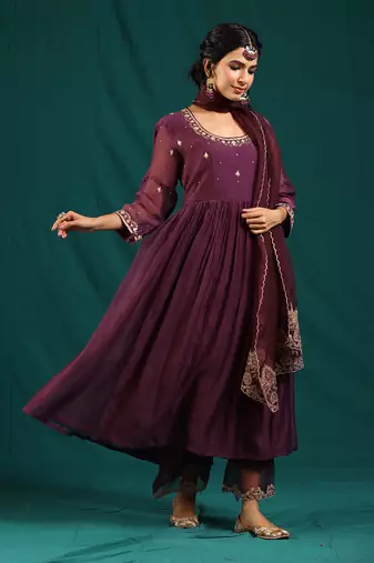 Wine soft chanderi kurta set
