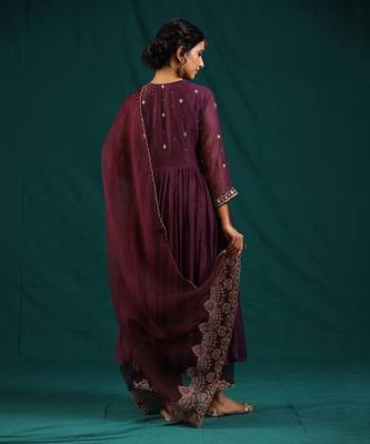 Wine soft chanderi kurta set 3
