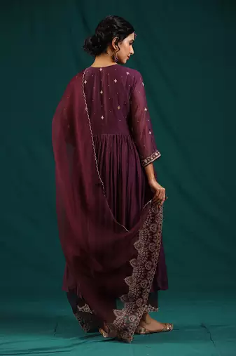 Wine soft chanderi kurta set
