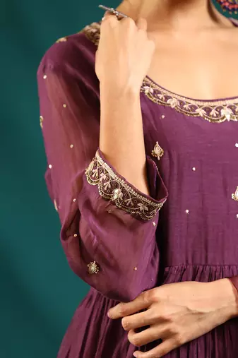 Wine soft chanderi kurta set