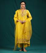 Mustard chanderi silk kurta set
