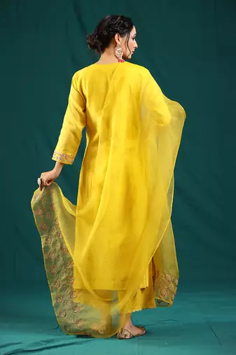 Mustard chanderi silk kurta set