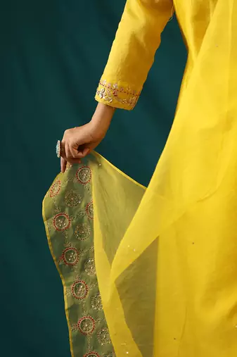 Mustard chanderi silk kurta set